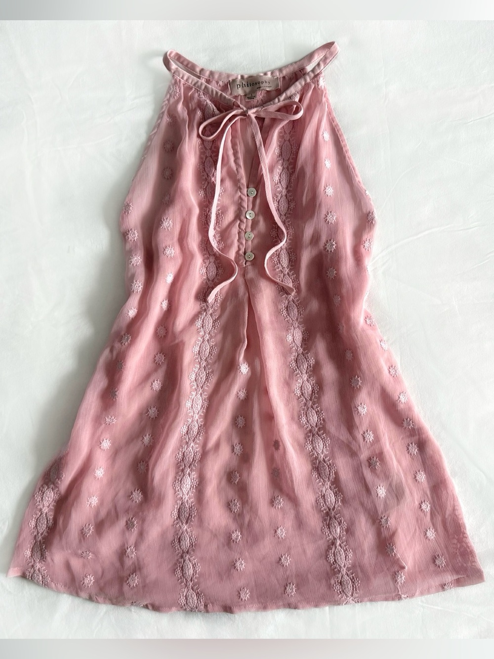 Philosophy Pink Embroidered mini halter dress 🎀